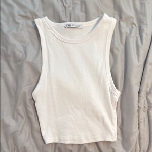 Zara White Sleeveless Ribbed Crop Tank